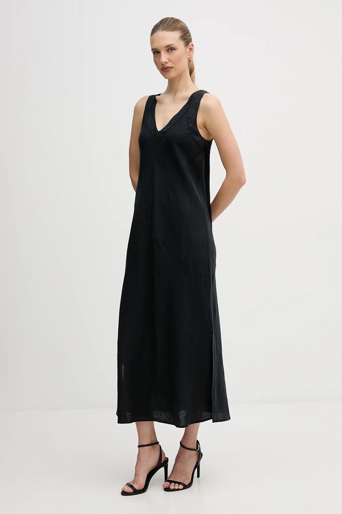 Lněné šaty Dkny P4KBCZ70 černá SS26