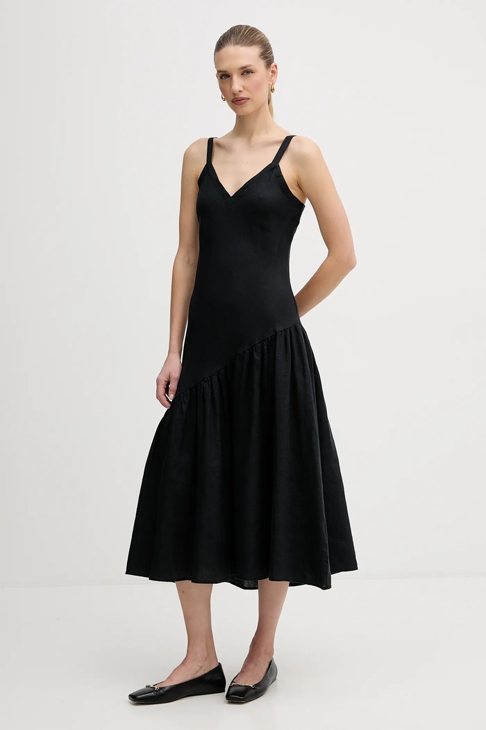 Λινό φόρεμα Dkny P5JNCD88 μαύρο SS26