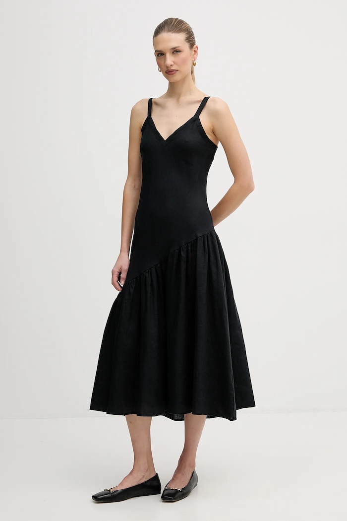 Λινό φόρεμα Dkny P5JNCD88 μαύρο SS26