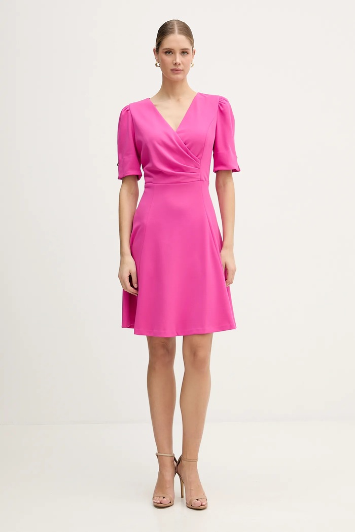 DKNY sukienka rozkloszowana z elastanem fioletowy DD6A127A