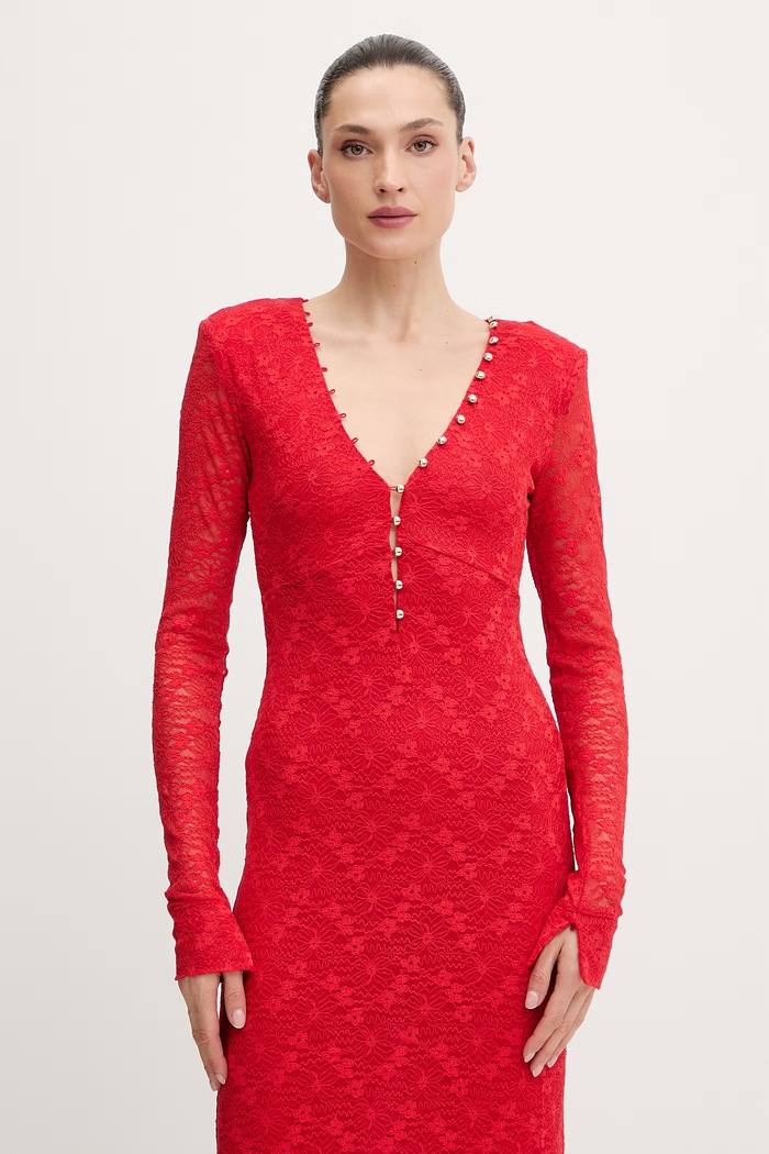 Obleka Bardot rdeča 60239DB