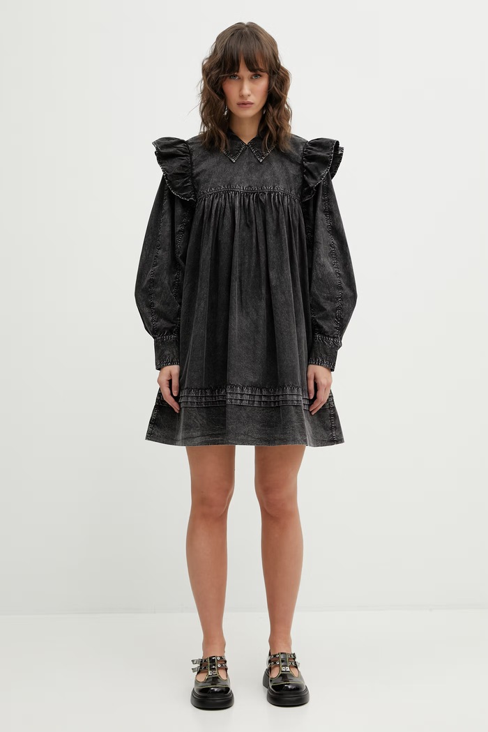GANNI sukienka babydoll gładkie czarny A1030125