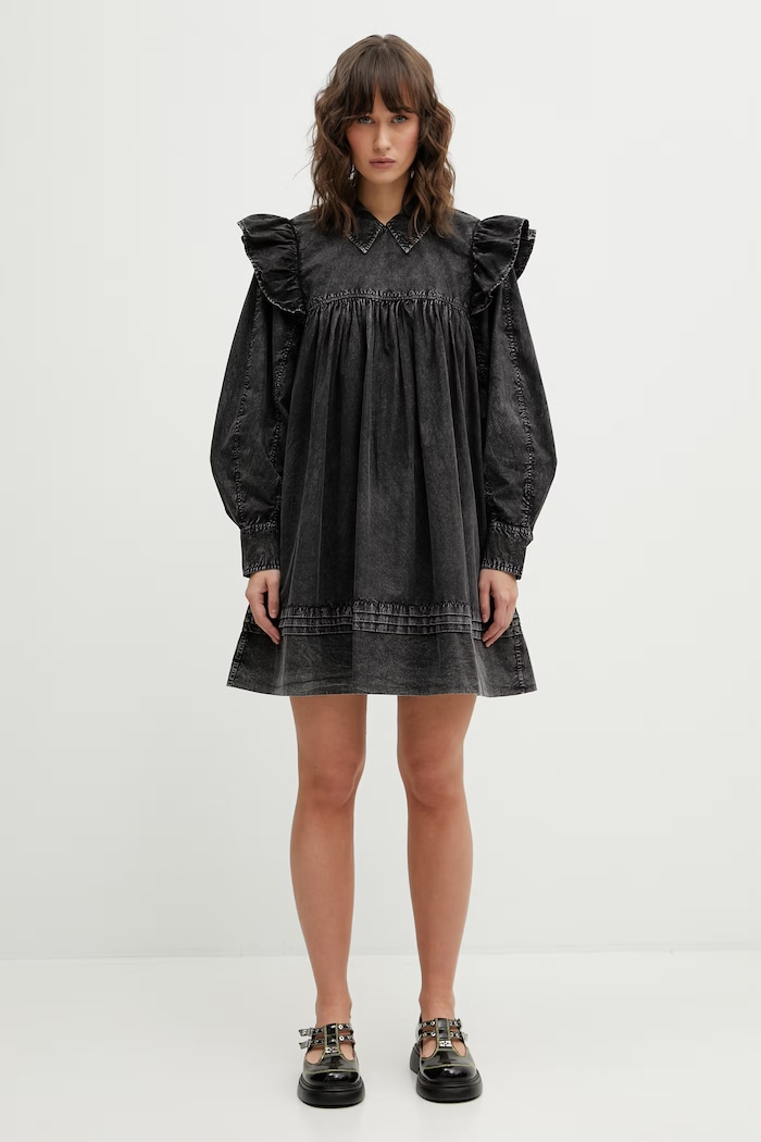 GANNI sukienka babydoll gładkie czarny A1030125