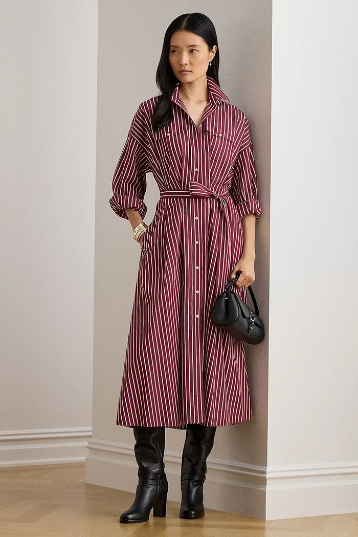 Lauren Ralph Lauren sukienka bawełniana wzorzyste bordowy 200P03516