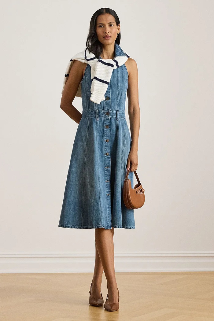 Rifľové šaty Lauren Ralph Lauren rifľovina modrá 200P03639