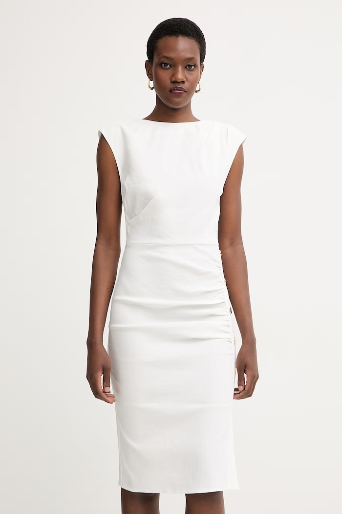 Pinko rochie de vară cu amestec de in alb 106521.A34I