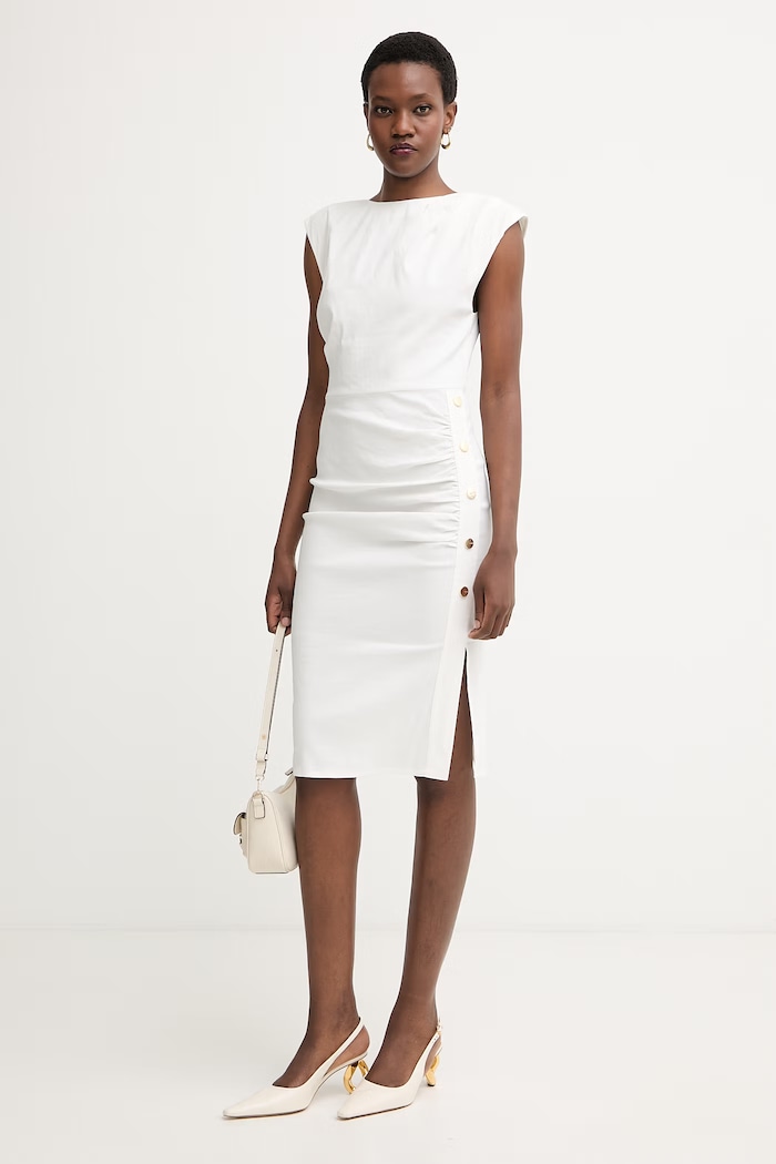 Pinko rochie de vară cu amestec de in 106521.A34I alb SS26