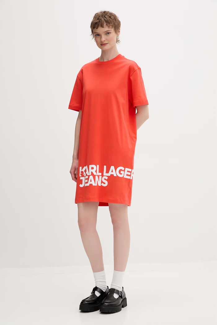Karl Lagerfeld Jeans šaty bavlnené B1W13054 oranžová SS26