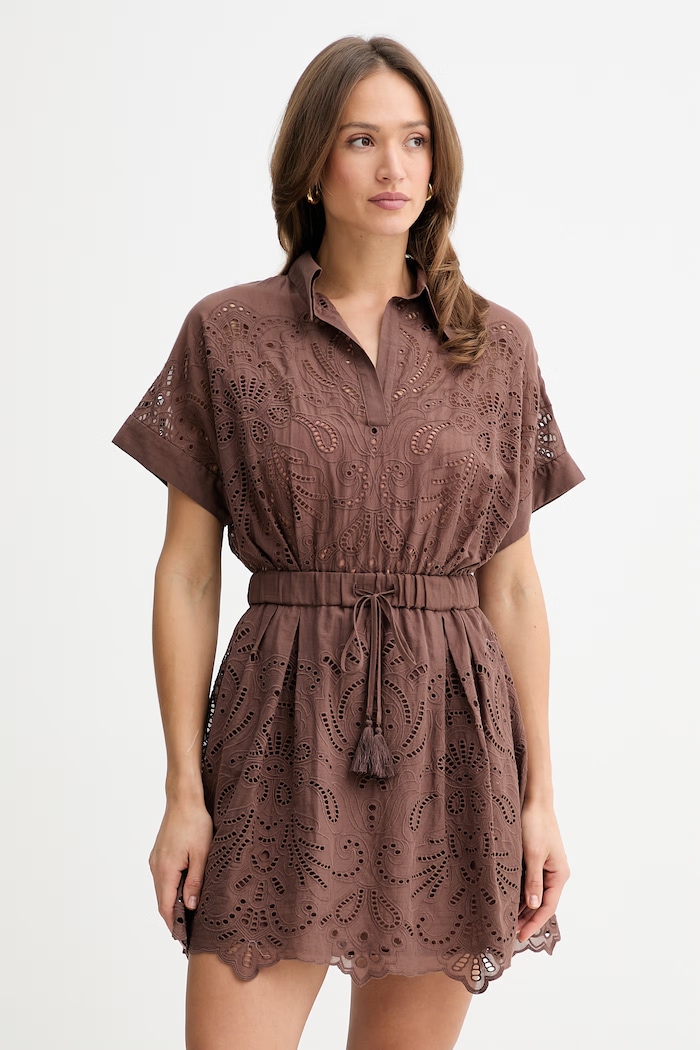 Ermanno Firenze rochie din bumbac cu guler maro D48EQ028EN0