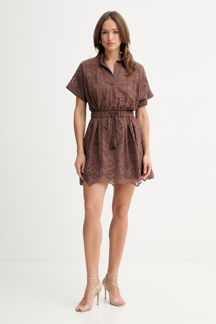 Ermanno Firenze rochie din bumbac D48EQ028EN0 maro SS26