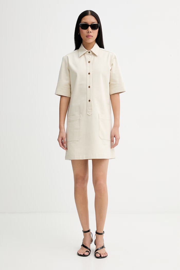A.P.C. rochie cu bumbac ROBE POLY COHND.F35284 bej SS26