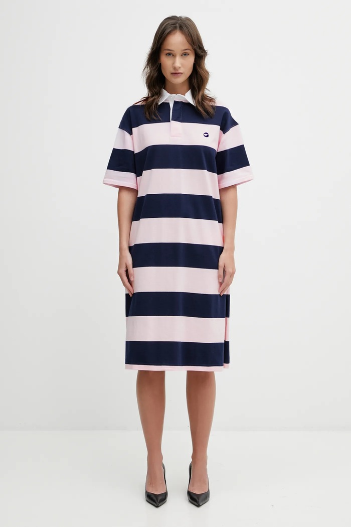 Bavlněné šaty Coperni Striped Polo mini růžová COPJS216F5026