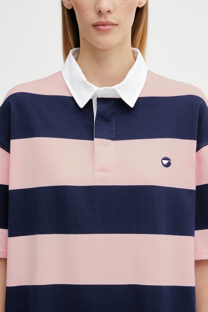 Bavlnené šaty Coperni Striped Polo ružová COPJS216F5026
