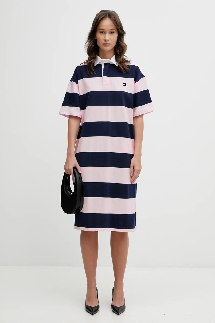 Bavlněné šaty Coperni Striped Polo COPJS216F5026 růžová