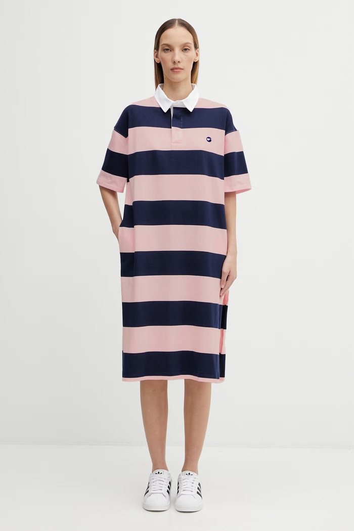 Bavlnené šaty Coperni Striped Polo COPJS216F5026 ružová