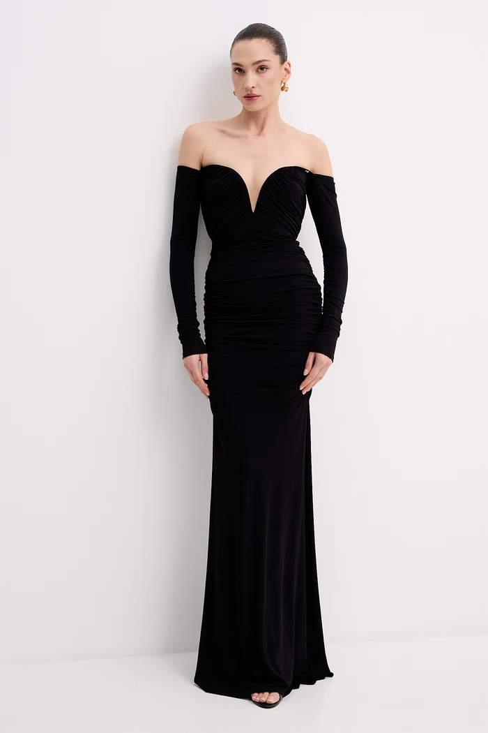 Elisabetta Franchi sukienka drapowana z wiskozy ABR1061E2 czarny SS26