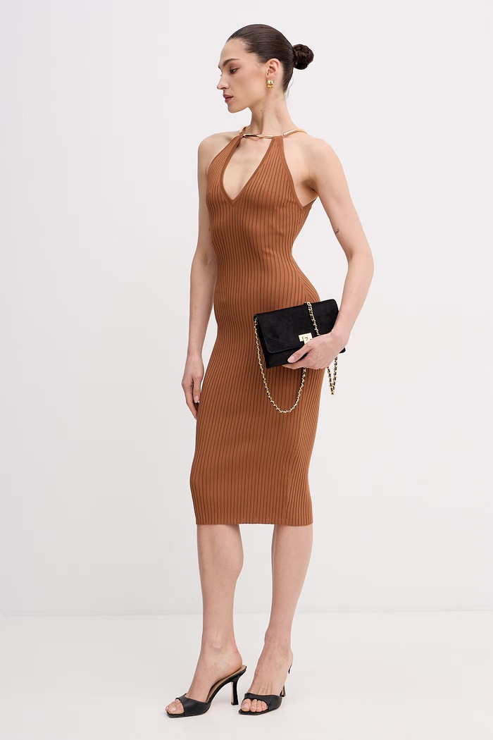 Elisabetta Franchi sukienka bodycon AM16S61E2 brązowy SS26