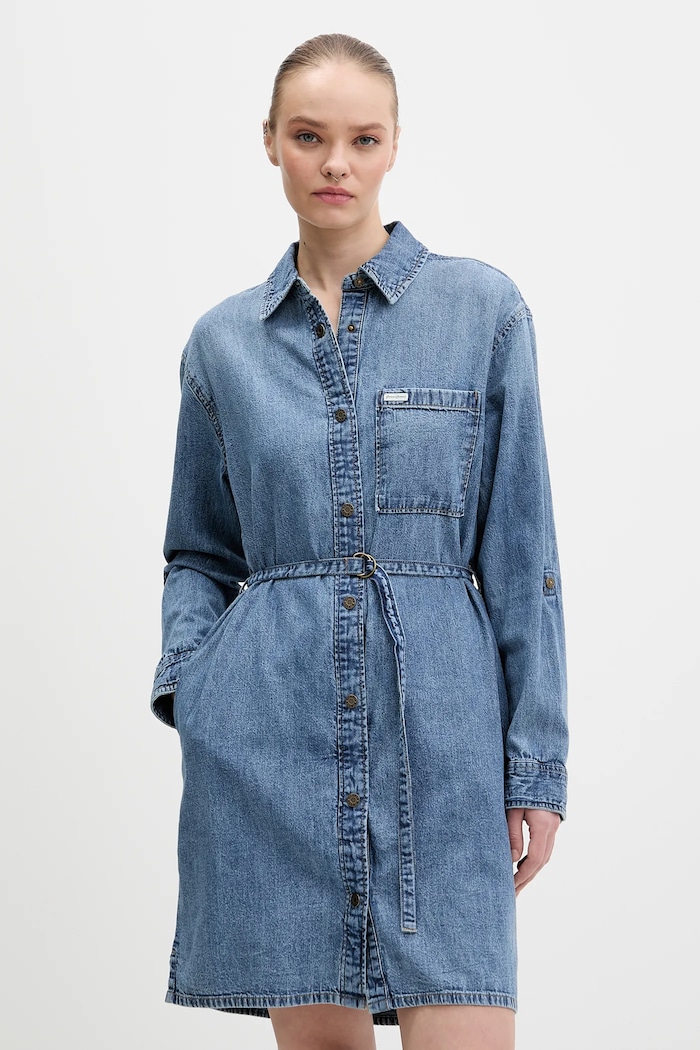 Guess Jeans pamut ruha gombolós kék W6RK26.D5M81