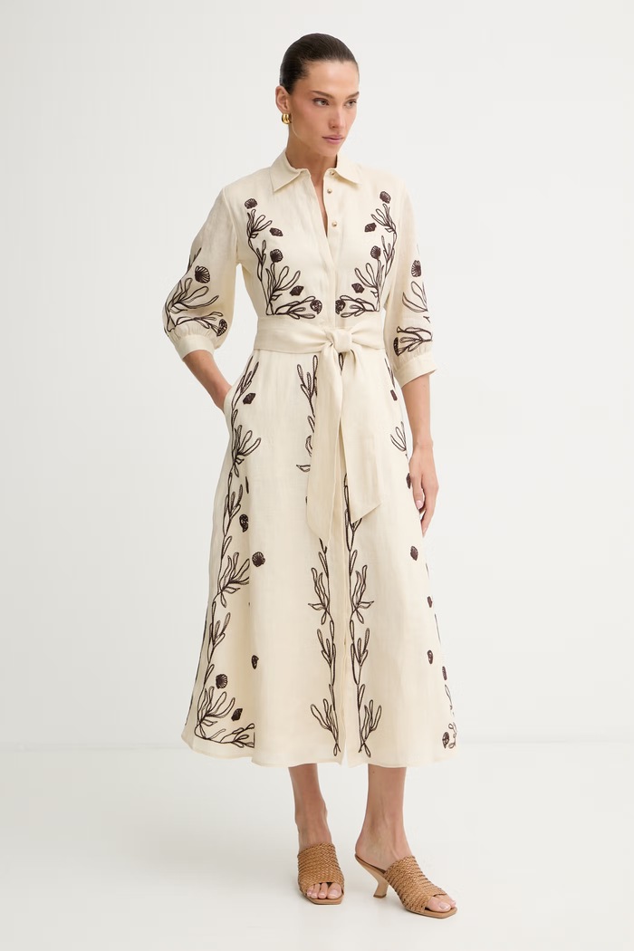 Marella разкроена рокля от лен BANDA бежов 2613221232200
