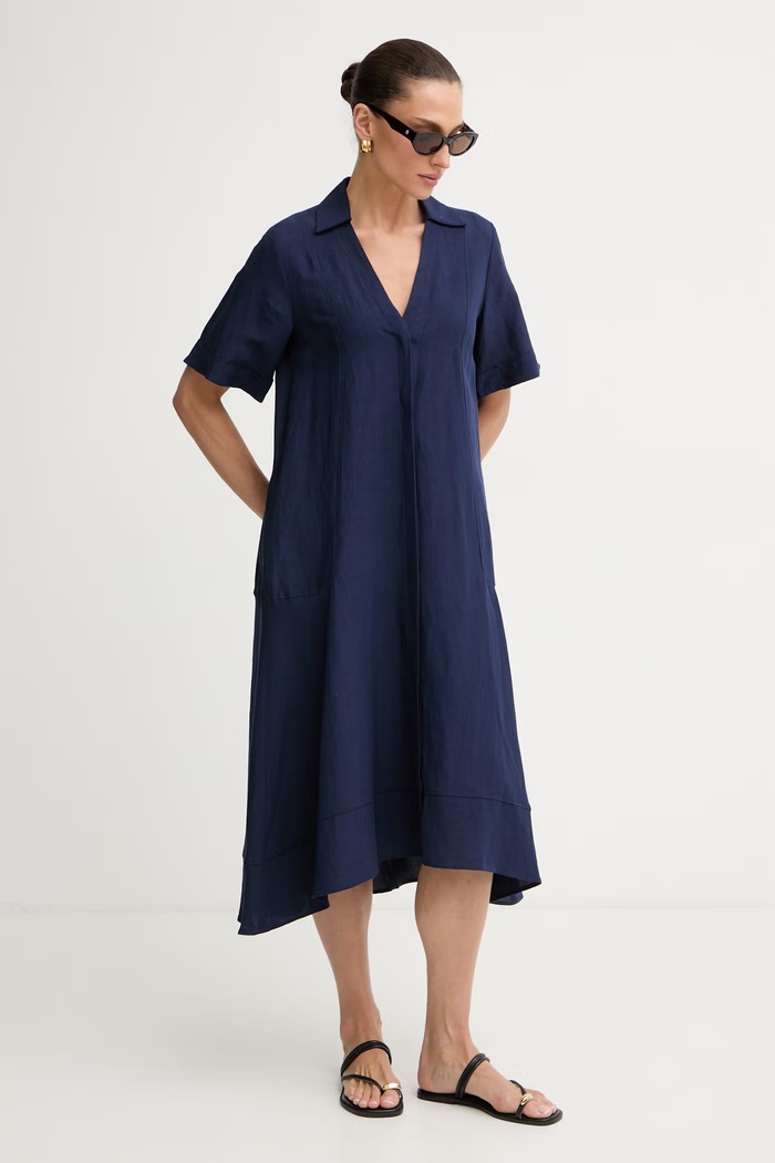 Marella letné šaty s ľanom Emme by Marella 2615221082200 tmavomodrá SS26