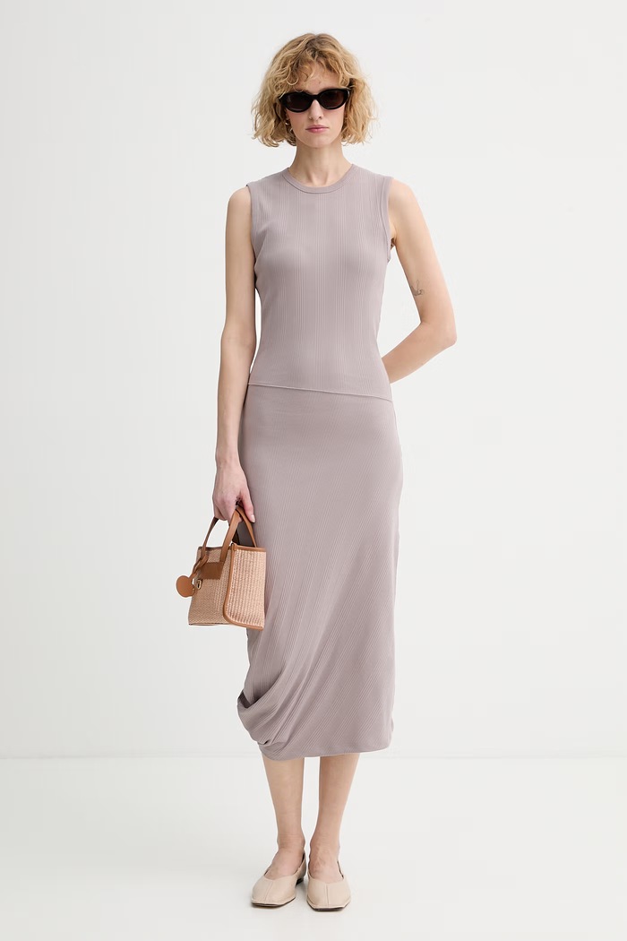 Calvin Klein rochie asimetrică din bumbac cu elastan LV044F214G violet SS26