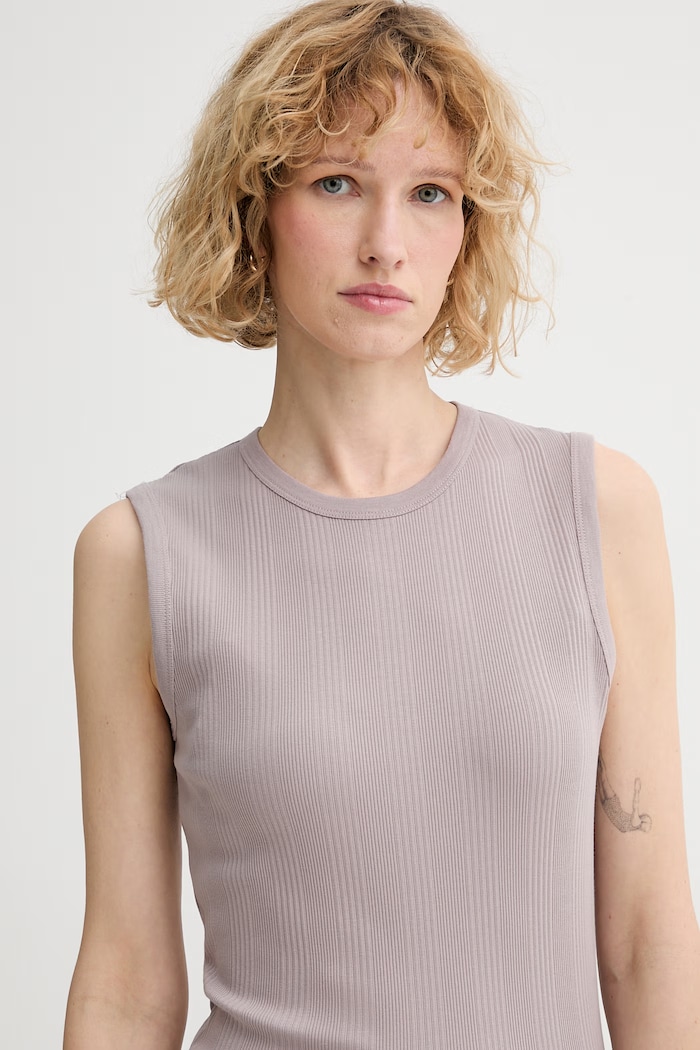 Calvin Klein rochie asimetrică din bumbac cu elastan violet LV044F214G