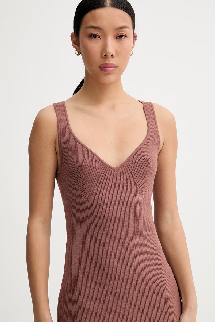 Calvin Klein priliehavé šaty s viskózou hnedá LV044F304G