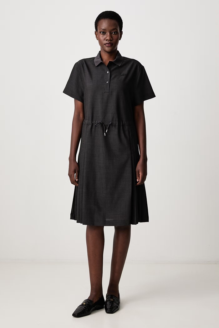 Lacoste Letní šaty hladké s vlnou šedá EF0197