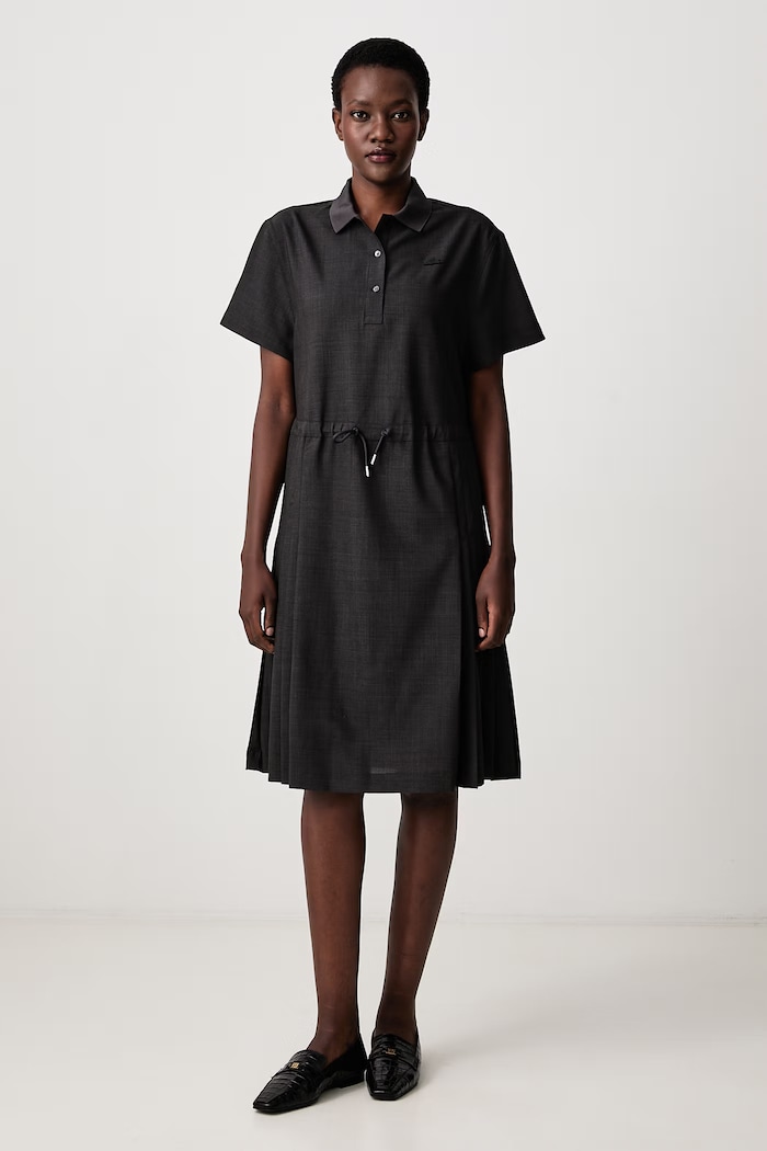 Lacoste Letní šaty hladké s vlnou šedá EF0197