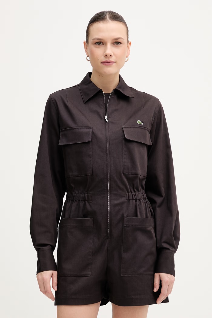 Lacoste salopetă feminină din bumbac cu elastan EF0557 maro SS26