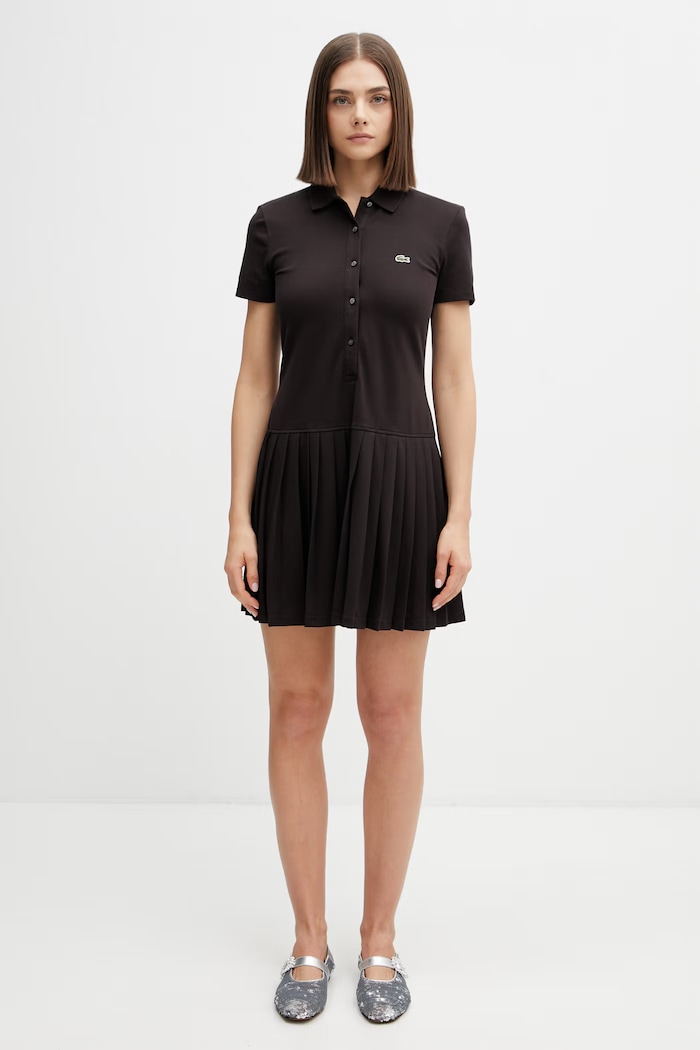 Lacoste sukienka gładka z bawełną brązowy EF1822