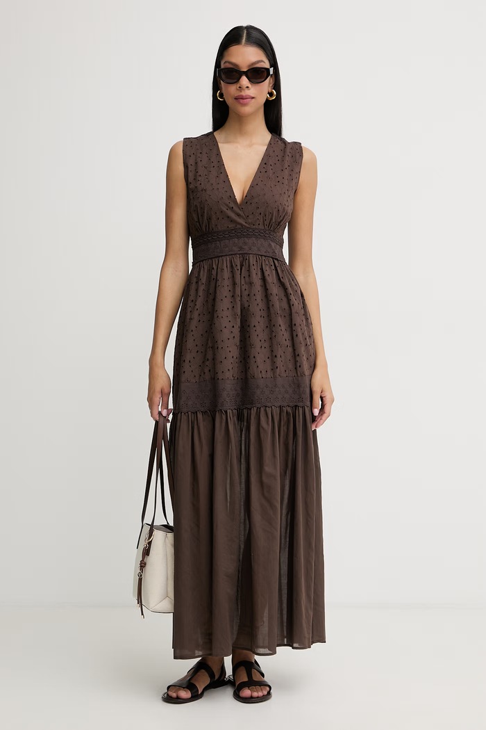 Twinset letné šaty bavlnené 261TF2110 hnedá SS26