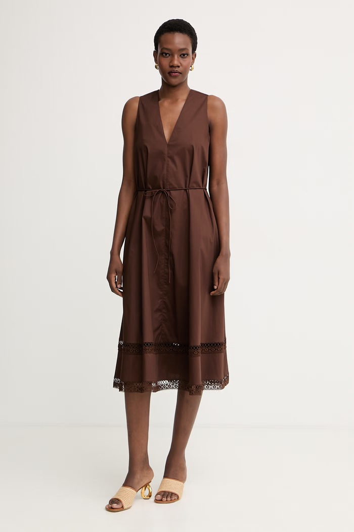 Twinset letné šaty bavlnené s elastanom 261TT2250 hnedá SS26