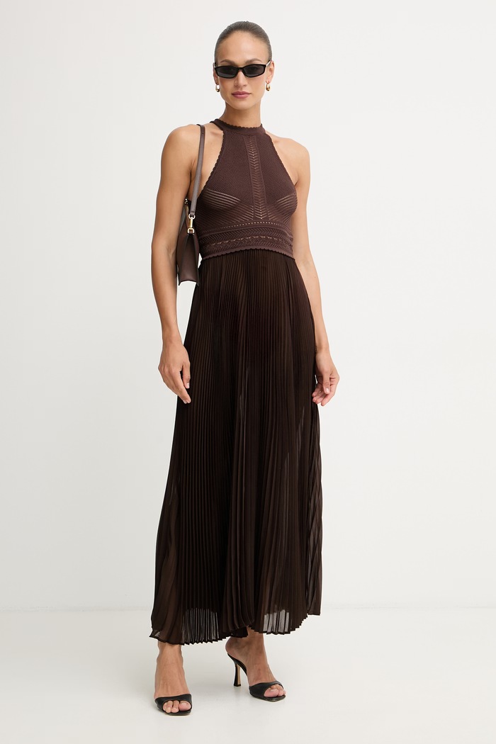 Twinset skladané šaty s viskózou 261TT3191 hnedá SS26