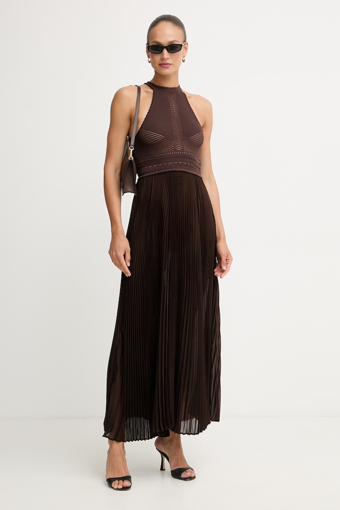 Twinset skladané šaty s viskózou 261TT3191 hnedá SS26