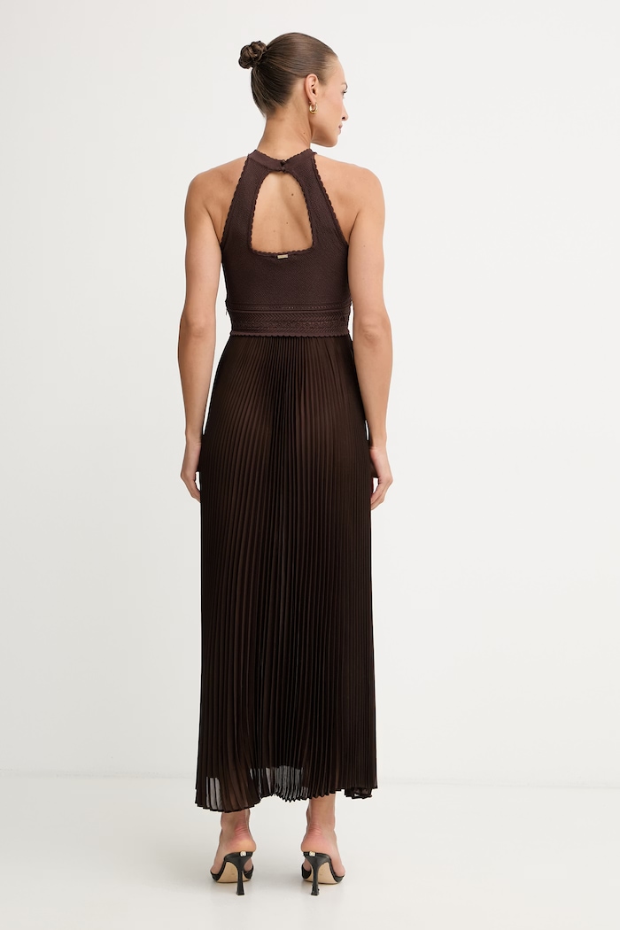 Oblečenie Twinset skladané šaty s viskózou 261TT3191 hnedá