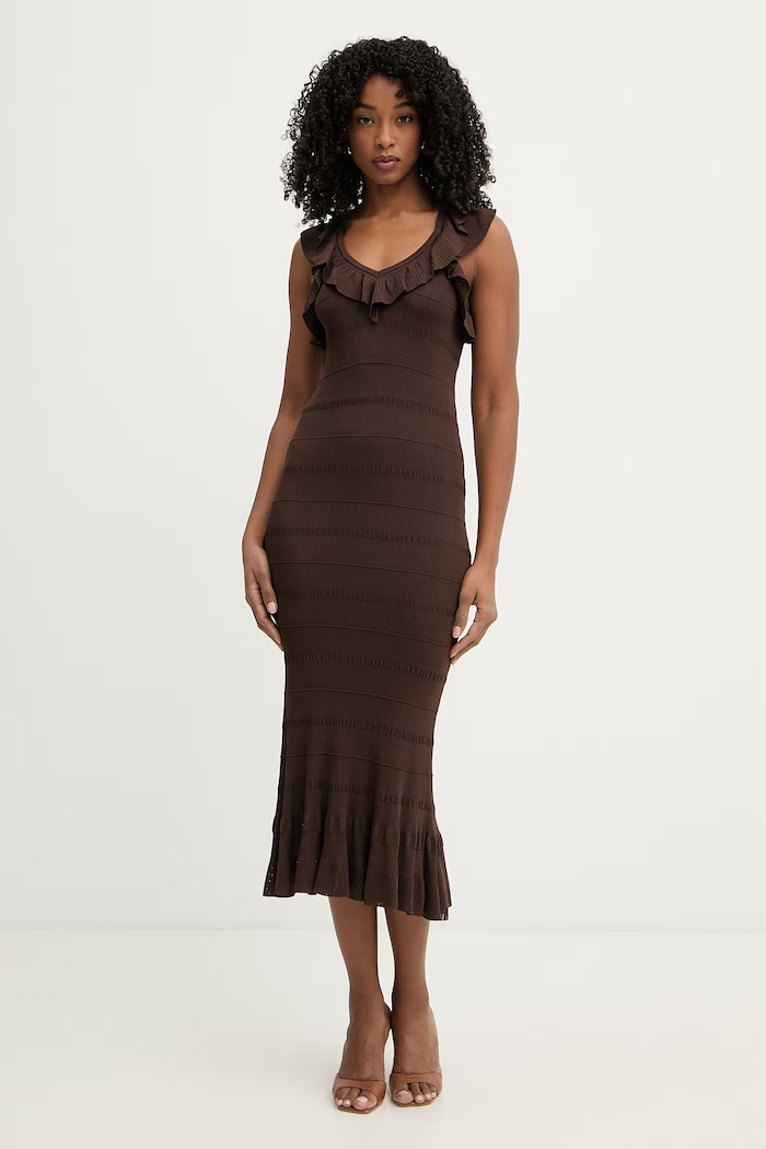 Twinset rochie de vară cu vâscoză maro 261TT3023