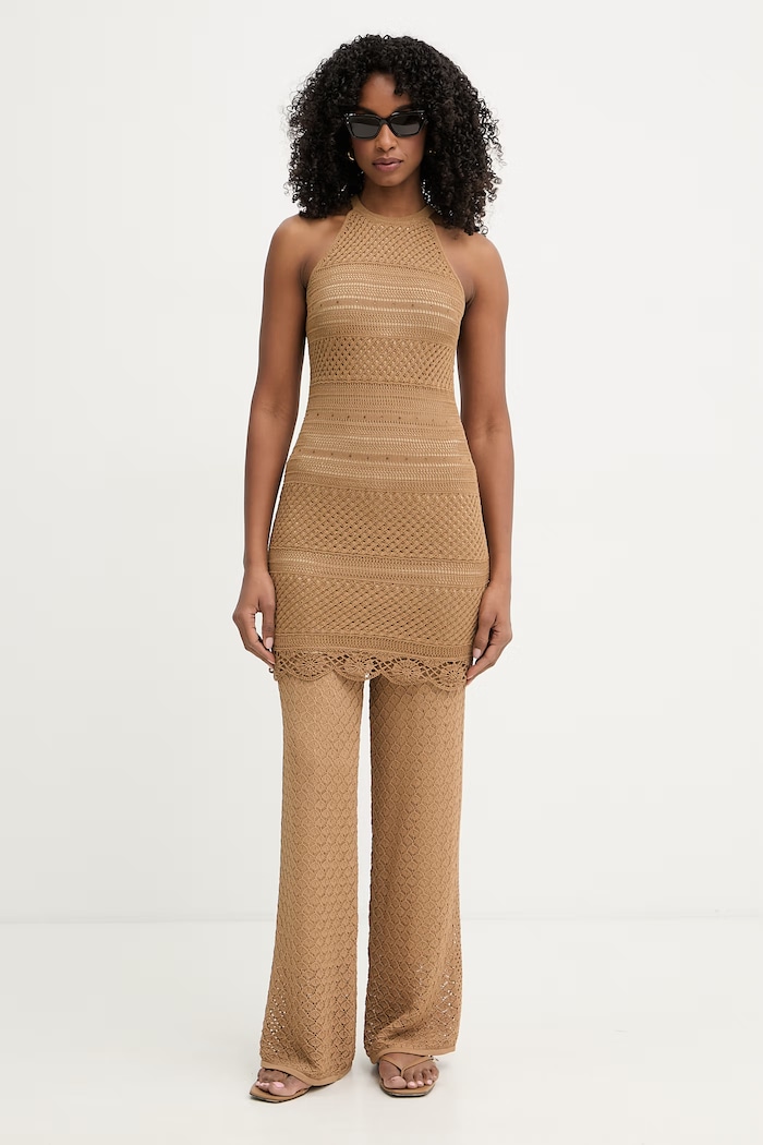 Twinset šaty s prímesou ľanu 261TT3170 hnedá SS26