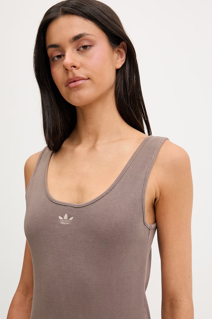 adidas Originals rochie de vară din bumbac cu elastan KE3167 maro