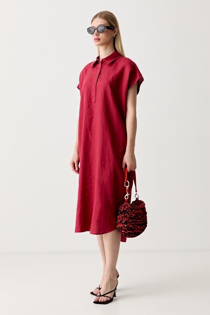 United Colors of Benetton sukienka letnia lniana 4AGHDV0C6 czerwony SS26