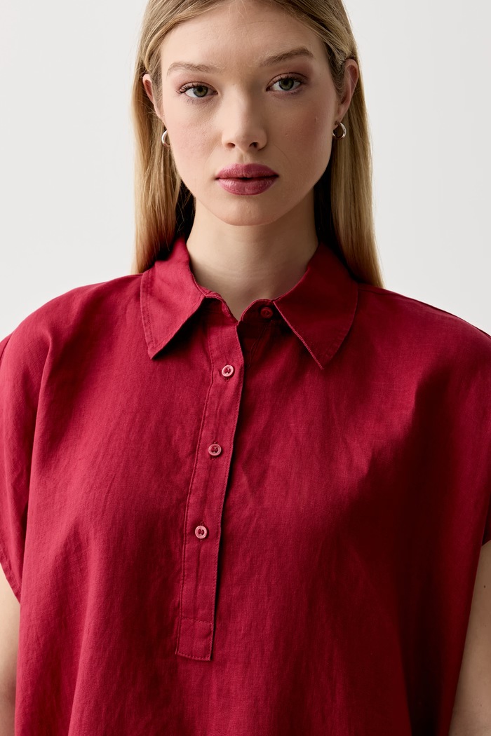 United Colors of Benetton sukienka letnia lniana czerwony 4AGHDV0C6