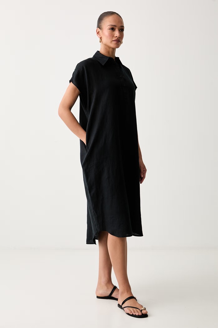 United Colors of Benetton sukienka letnia lniana 4AGHDV0C6 czarny SS26