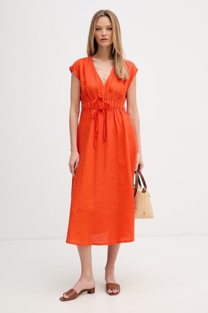 United Colors of Benetton rochie din in 4AGHDV0CK portocaliu SS26