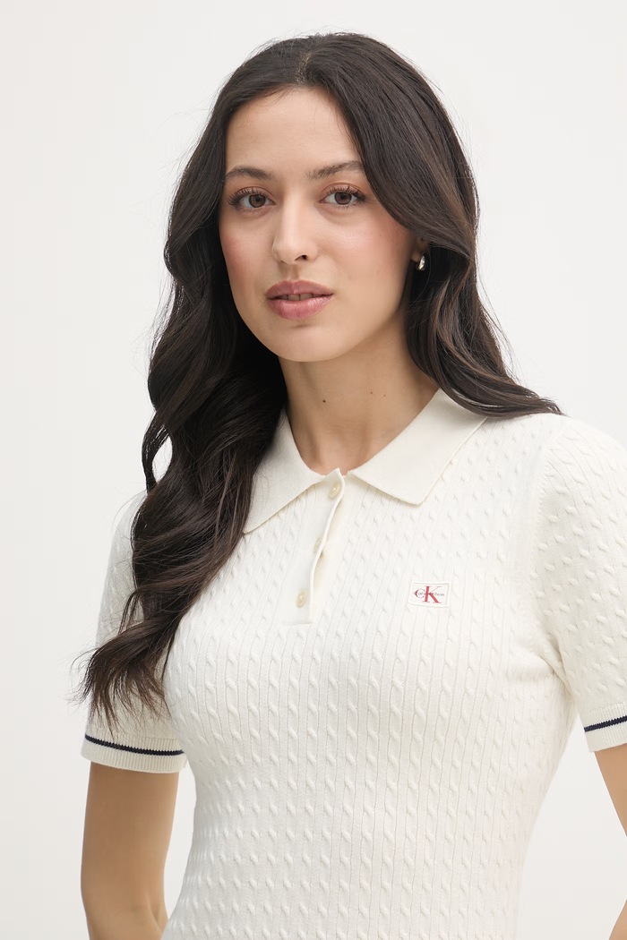 Calvin Klein Jeans sukienka sweterkowa z bawełną beżowy LV047F323G