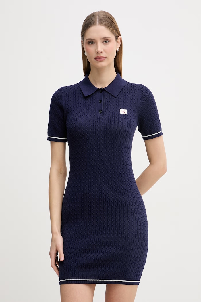 Calvin Klein Jeans sukienka sweterkowa z bawełną granatowy LV047F323G
