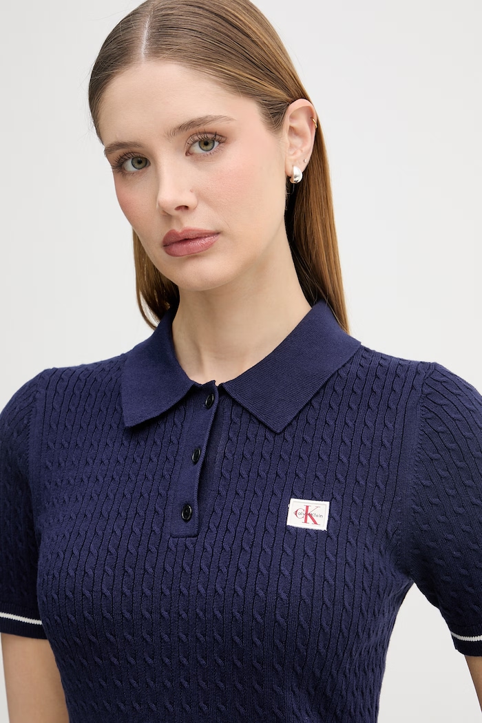 Calvin Klein Jeans sukienka sweterkowa z bawełną granatowy LV047F323G