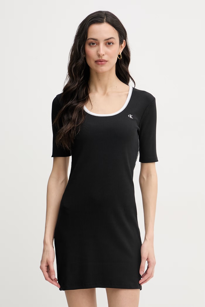 Calvin Klein Jeans rochie din bumbac cu elastan negru LV047F224G