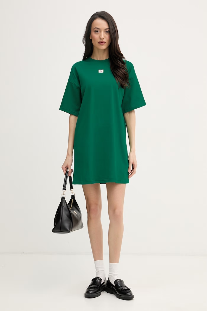 Calvin Klein Jeans rochie din bumbac LV047F228G verde SS26