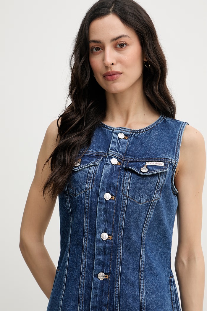 Calvin Klein Jeans šaty rifľové modrá LV047F761G