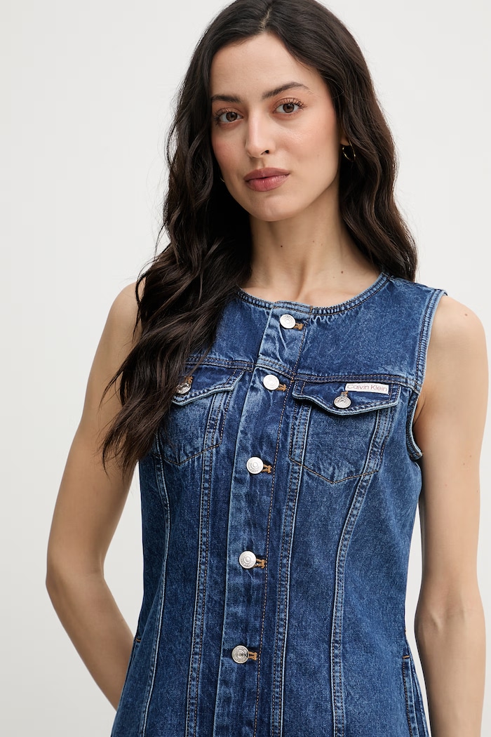 Calvin Klein Jeans šaty rifľové modrá LV047F761G